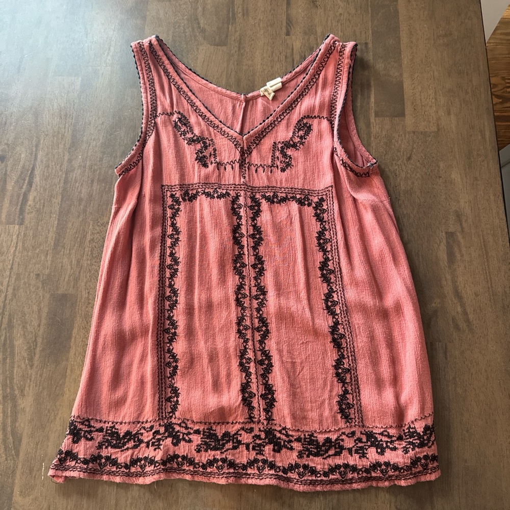 Embroidered Pink Sleeveless Top